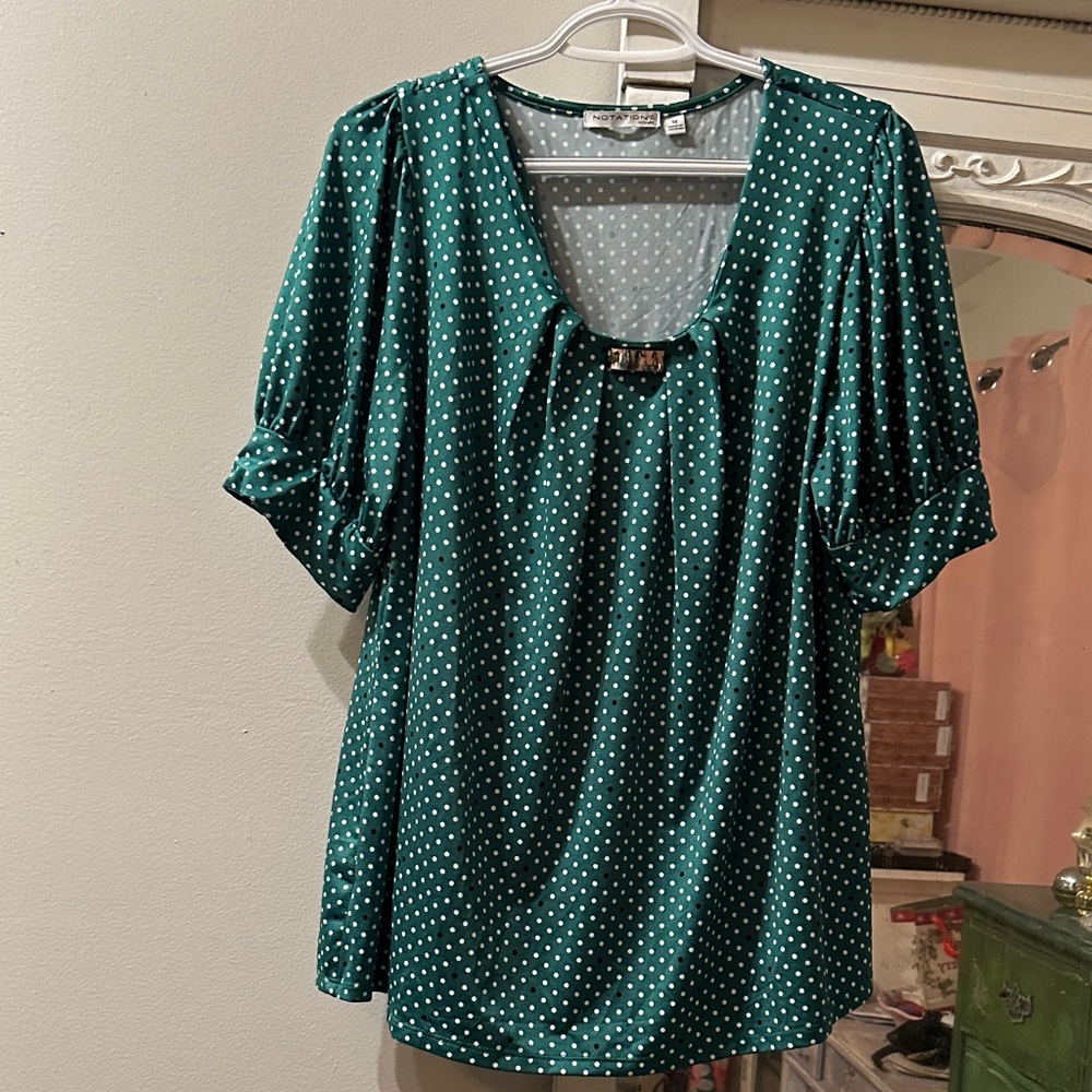 Notations Green Polka Dot Blouse Top